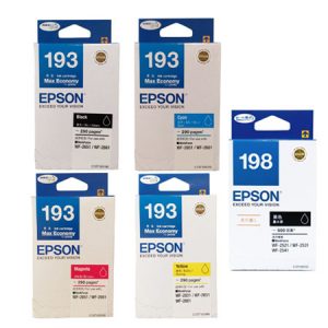 Singapore Original Epson 193 Black (C13T193190) and Cyan (C13T193290) and Magenta (C13T193390) and Yellow (C13T193490) and 198 Black (C13T198190) For Printer: WF-2631, WF-2651, WF-2661